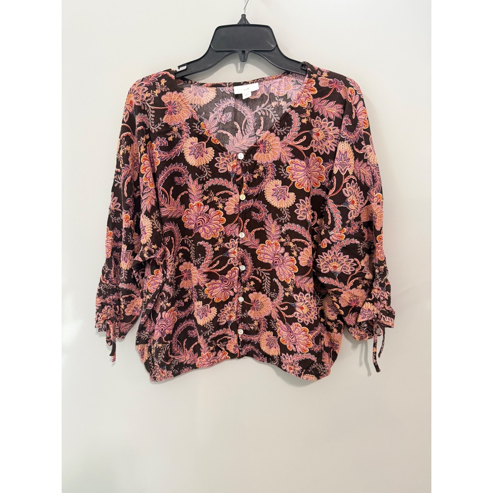 J. Jill Blouse Chocolate Colorful Jacobean Large